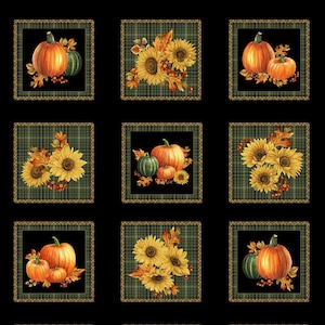 Benartex. Autumn Elegance. Blocks Panel 2/3 yd Black METALLIC