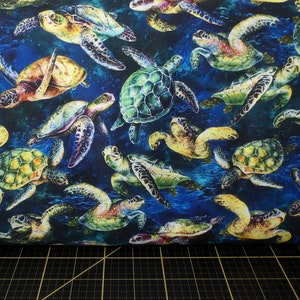 Oasis Fabrics. The Reef. Turtles Dark Blue
