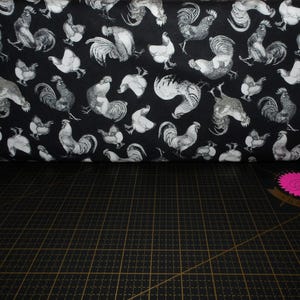 Michael Miller. Early To Rise. Free Range Toile Black - farmhouse style chicken and rooster fabric