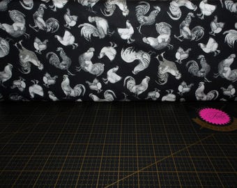 Michael Miller. Early To Rise. Free Range Toile Black - farmhouse style chicken and rooster fabric