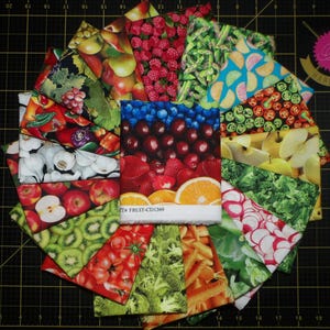 Fresh Fruits & Veggies Fat Quarter Bundle - 18 Piece FQ Set W/ Pears, Apples, Grapes, Carrots, Corn, Peppers, Broccoli, Radishes, Tomatoes