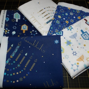 Hanukkah Greetings Fat Quarter Bundle - 5 Piece QT Fabrics Hanukkah / Festival of Lights FQ Bundle - 100% Cotton Fabric