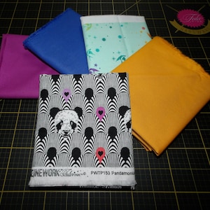 Pandamonium Fat Quarter Bundle - 5 Piece Tula Pink Linework Panda and True Colors FQ Bundle - 100% Cotton Fabric