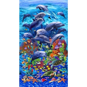 Michael Miller. Jewels of the Sea Panel 2/3 yd Aquamarine DIGITALLY PRINTED