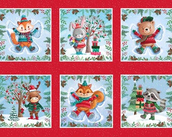 Studio E. Snow Angels. Blocks Panel 2/3 yd Red DIGITAL