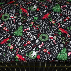 Timeless Treasures. Peace, Joy and Love. Holiday Chalkboard Words & Motifs Black DIGITALLY PRINTED