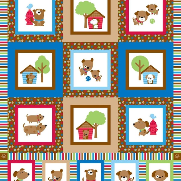 Riley Blake. Puppy Love. Puppy Panel Red Full Yard