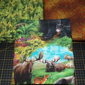 Wilderness 3 Yard Quilt Kit - 3 Piece Oasis Fabrics Alaskan Animal Black Bear, Deer, and Moose Quilt Kit - Panel Optional