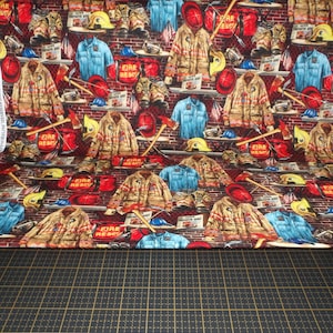 Timeless Treasures. Fire Rescue. Firefighter Equipment Multi DIGITAL PRINT