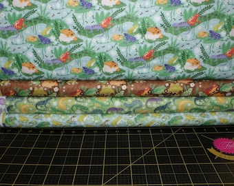 Down By The Pond Fat Quarter Bundle - 4 Piece Frogs, Lizards, and Salamanders FQ Set - 100% Cotton
