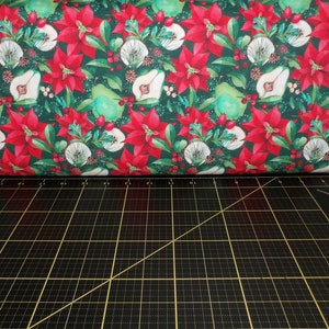 QT Fabrics. Peppermint Christmas. Poinsettia & Fruit Forest