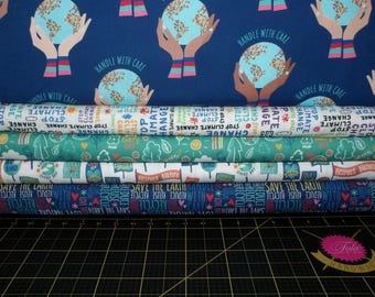 Climate Change Fat Quarter Bundle - 5 Piece Earth Day FQ Set / Environmental Themed FQ Set - 100% cotton woven