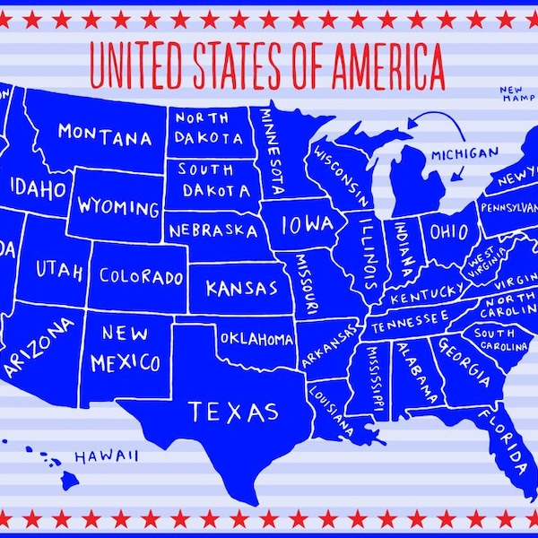Usa Map Fabric Panel Etsy