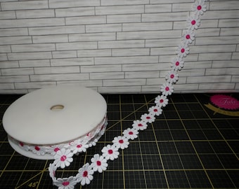 Gänseblümchen-Borte, 25mm - Rosa - NON STRETCH Trim - Bündel von hochwertigen französischen Zierbändern