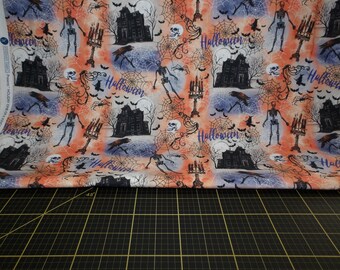 Windham Fabrics. One of A Kind. Haunted House Orange DIGITALLY PRINTED