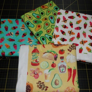 Chili Smiles Taco Time Fat Quarter Bundle - 4 Piece Mexican Food FQ Bundle - Perfect for Taco Tuesday Napkins - 100% Cotton Fabric