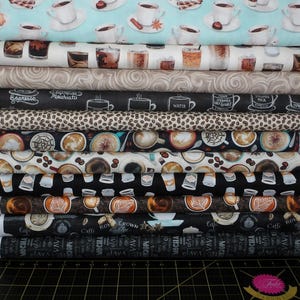 Coffee Lovers Fat Quarter Bundle - 11 Piece Cafe Barista Themed Coffee FQ Set - 100% Cotton