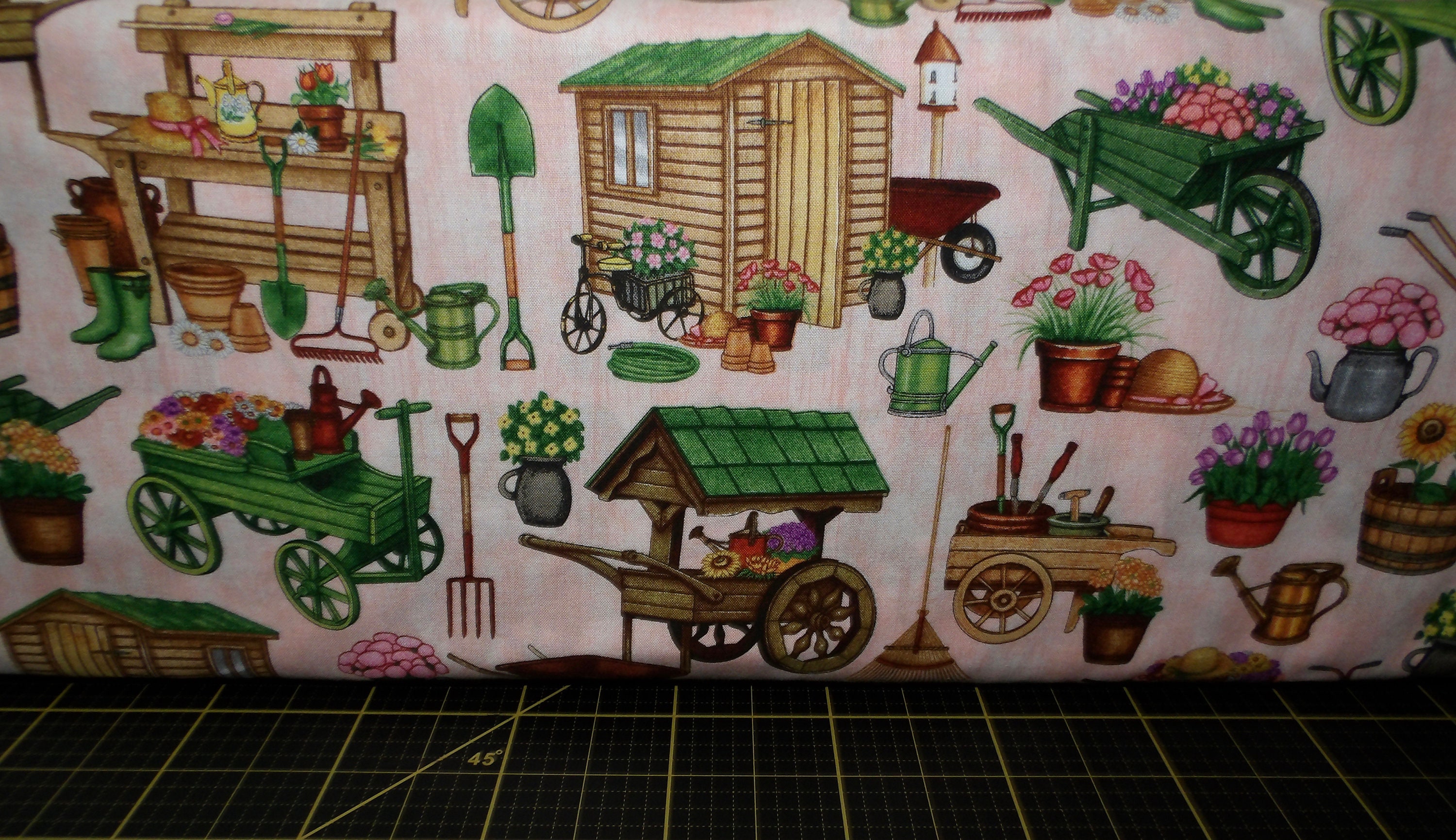 QT Fabrics. A Gardening We Grow. Garden Carts & Sheds Lt Coral Etsy