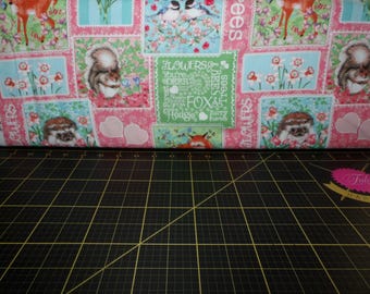 Studio E. Forest Friends. Pink Patches - nursery animals quilt fabric