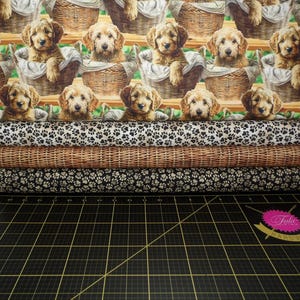 Goldendoodle Fat Quarter Bundle  - 4 Piece Goldendoodles Puppies in Baskets FQ Bundle - 100% cotton