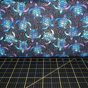 Timeless Treasures. Electric Ocean. Sea Turtle Navy DIGITALLY PRINTED