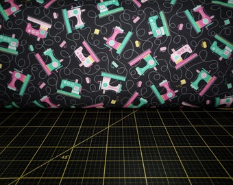 Michael Miller. Sew Fun. Tossed Sewing Machine Black