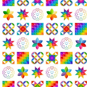Northcott. Color Play. Color Sphere Blocks Panel 1/2 yd White DIGITALLY PRINTED  - Designed By Patti Carey of Patti&#39;s Patchwork