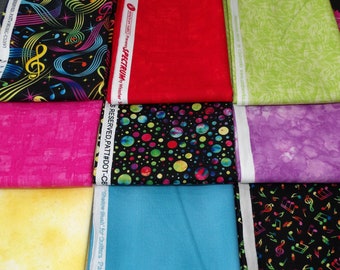 Rainbow Music Fat Quarter Bundle - 9 Piece FQ Bundle - 100% Cotton Fabric