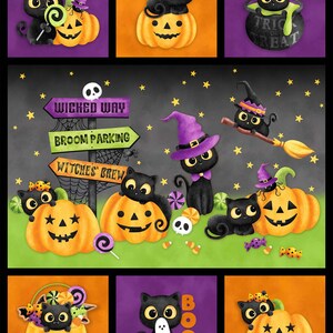 Northcott. Double Bubble Kitty-problemen. Halloween-paneel zwart 2/3 yd