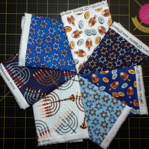 Hanukkah Festival Full Collection Fat Quarter Bundle - 7 Piece QT Fabrics Menorah, Dreidel, and Star of David FQ Set - 100% Cotton