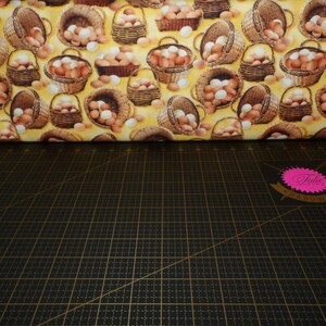 Michael Miller. Early To Rise. All Eggs In One Basket Butter - farmhouse style eggs fabric