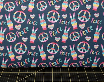 Paintbrush Studio. Bright Love. Peace Signs Black - Pride Month / Queer / LGBTQIA Fabric