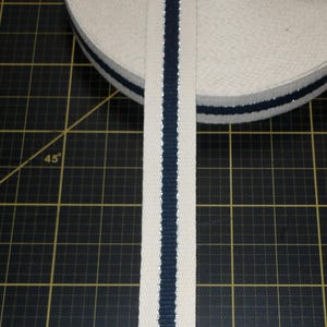 Marineblauw gestreepte katoenen band met metallic 30 mm - Made in France