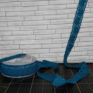 Elastic Floral Lace, 25mm - Turquoise S09139-25-26 TURQUOISE - STRETCH Lingerie Lace Trim - Bundle of High Quality French Produced Trim