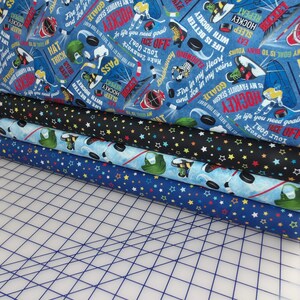Hockey Fat Quarter Bundle - 4 Piece FQ Set Using Timeless Treasures Hockey and matching Benartex Stars- 100% Cotton Fabric image 2