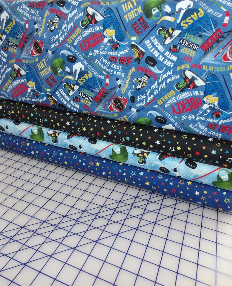 Hockey Fat Quarter Bundle - 4 Piece FQ Set Using Timeless Treasures Hockey and matching Benartex Stars- 100% Cotton Fabric image 2