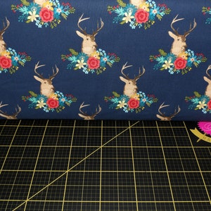 Northcott. Chloe. Floral Deer Navy