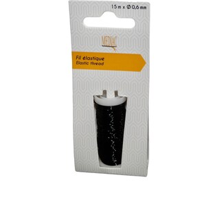 Black Elastic Thread, 15 Meters x 0.6mm Spool - used for gathering, crimping, smocking, and bracelet making - 100% nylon