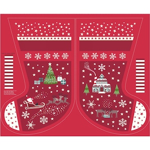 Lewis & Irene. Christmas Glow. Stocking Full Yard Panel Red Glow in the Dark