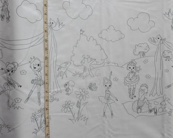 Michael Miller. Color Me. Ballerina Border - Children&#39;s Coloring Fabric - please see second image for selvedge to selvedge border image