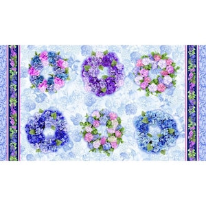 Michael Miller. Hydrangea Dreams. Spring Wreaths Panel 2/3 yd Delft