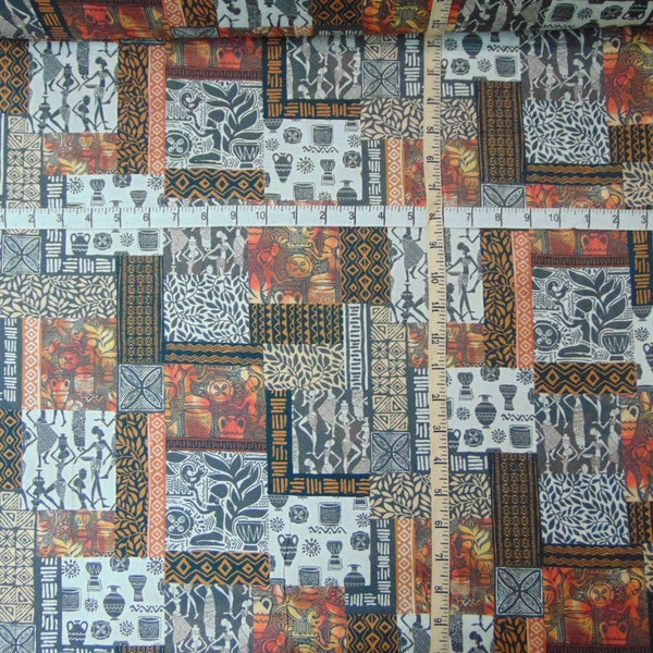 Michael Miller. Kenya. Ethnic Patchwork Bronze. - Cotton Fabric BTY - Choose your cut