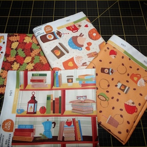 Autumn Girl Fat Quarter Bundle - 4 Piece Fall Coffee, Pumpkin Spice, and Reading FQ Set - 100% Cotton