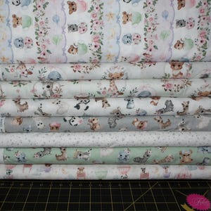 Animal Babies Full Collection Fat Quarter Bundle - 8 Piece Michael Miller Low Volume Nursery Animals FQ Set - Panel Optional