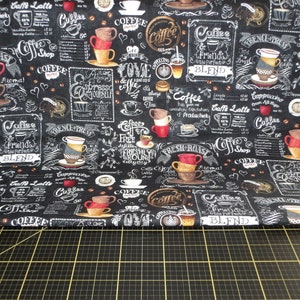 Timeless Treasures. Just Brew It. Coffee Chalkboard Black DIGITALLY PRINTED