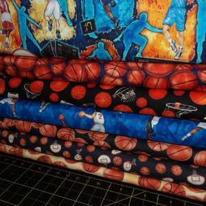 Slam Dunk Fat Quarter Bundle 7 Piece Basketball Themed FQ Bundle 100% cotton woven image 2