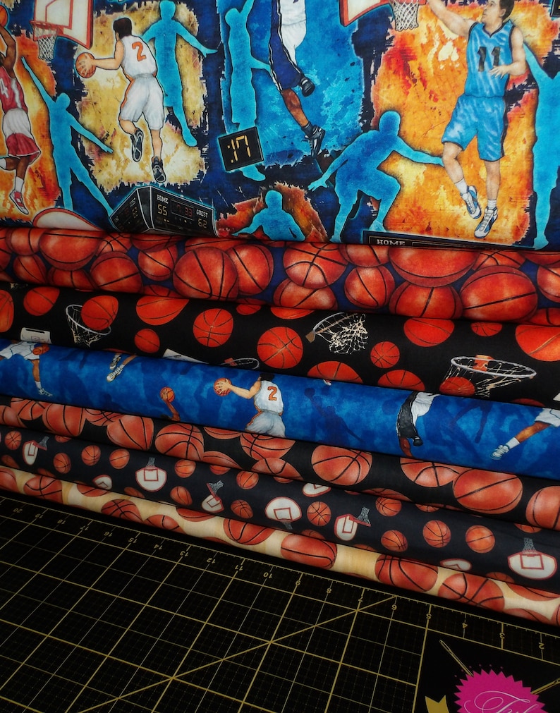 Slam Dunk Fat Quarter Bundle 7 Piece Basketball Themed FQ Bundle 100% cotton woven image 2