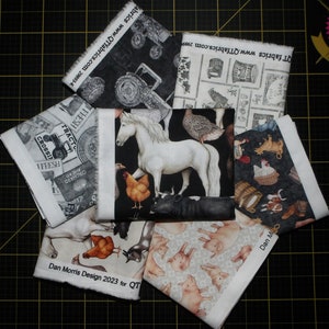 Country Farm Fat Quarter Bundle - 7 Piece QT Fabrics Farmhouse, Barnyard, and Cottagecore Style FQ Set - 100% Cotton - Panel Option Extra