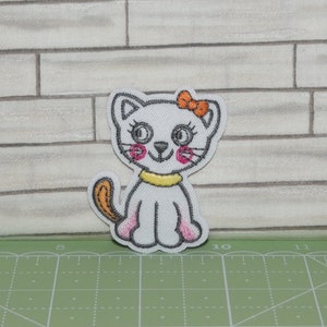 White Cat with Bow Iron On Patch