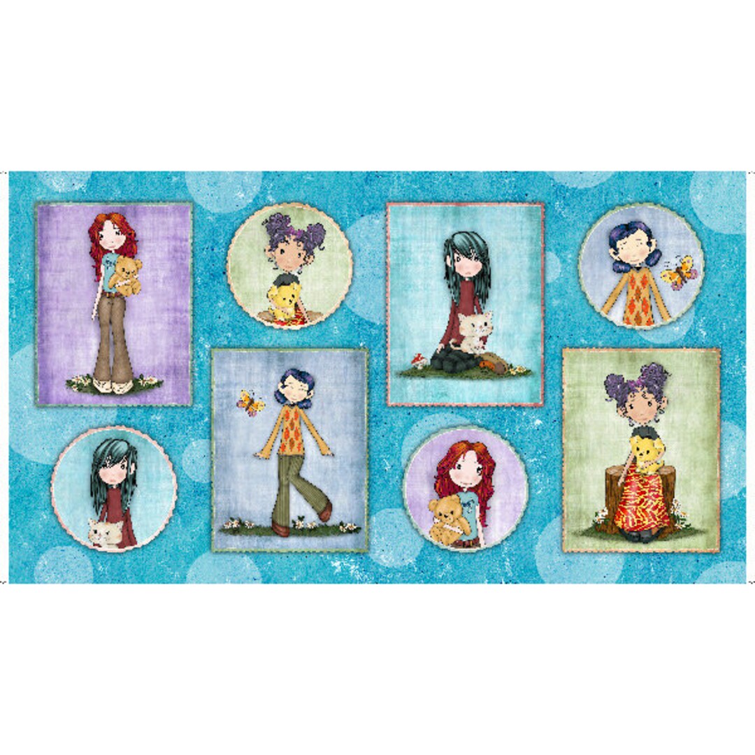 QT Fabrics. Garden Girls. Girl Patches on Bubbles Panel 2/3 Yd Designed